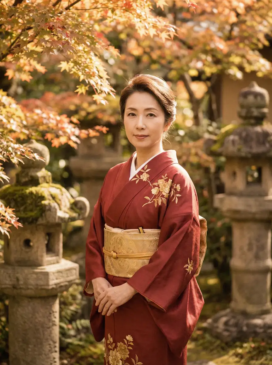 一位身穿暗红色和服的优雅 《夏晴子》- 夏晴子短视频在线播放~今日热点夏晴子 在日式庭院中